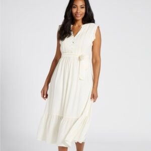 Sleeveless Button Down Ivory Tie Dress